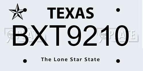 BXT9210 Texas License Plate