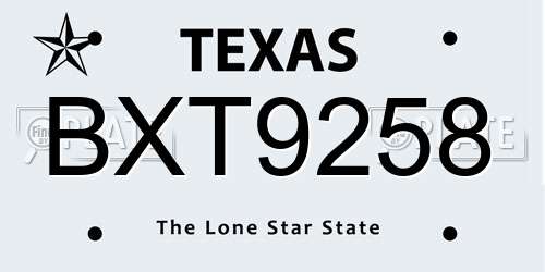 BXT9258 Texas License Plate