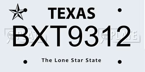 BXT9312 Texas License Plate