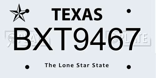 BXT9467 Texas License Plate