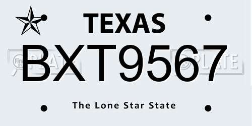 BXT9567 Texas License Plate