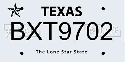 BXT9702 Texas License Plate