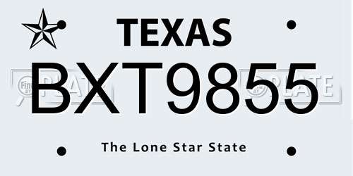 BXT9855 Texas License Plate