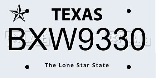BXW9330 Texas License Plate