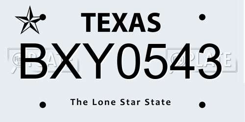 BXY0543 Texas License Plate