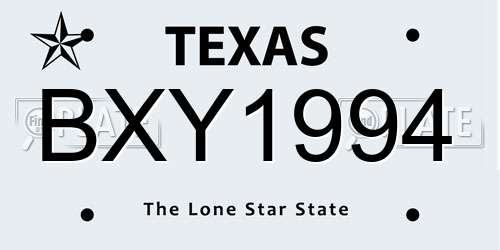 BXY1994 Texas License Plate