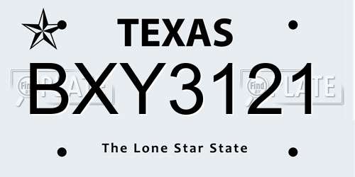 BXY3121 Texas License Plate