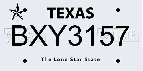 BXY3157 Texas License Plate