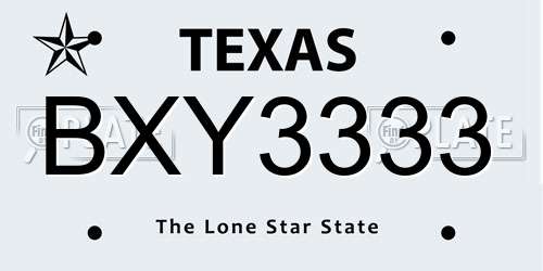 BXY3333 Texas License Plate