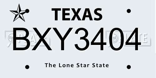 BXY3404 Texas License Plate