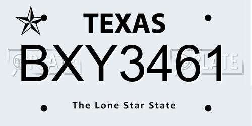 BXY3461 Texas License Plate