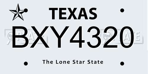 BXY4320 Texas License Plate