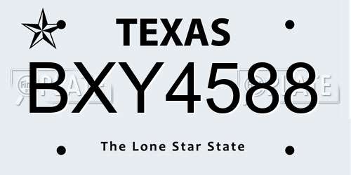 BXY4588 Texas License Plate