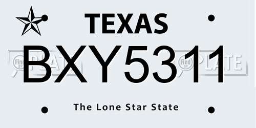 BXY5311 Texas License Plate