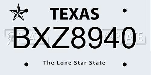 BXZ8940 Texas License Plate