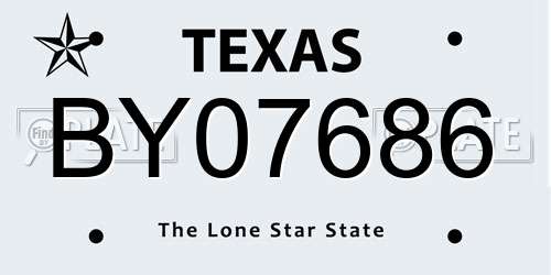 BY07686 Texas License Plate