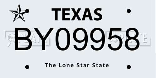 BY09958 Texas License Plate