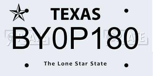 BY0P180 Texas License Plate