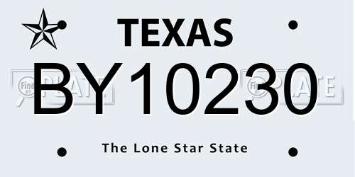 BY10230 Texas License Plate