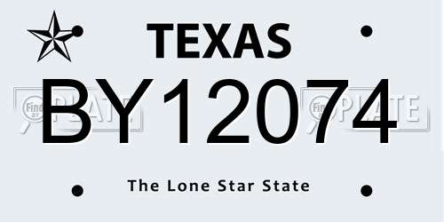 BY12074 Texas License Plate