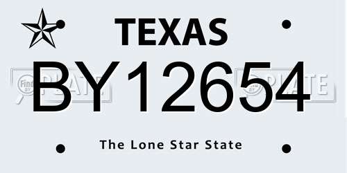 BY12654 Texas License Plate