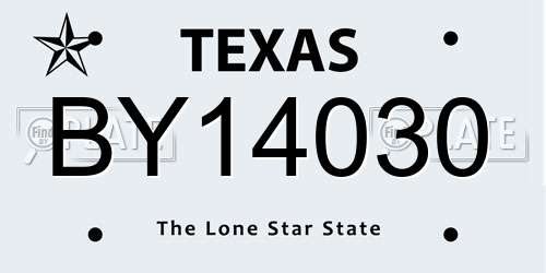 BY14030 Texas License Plate