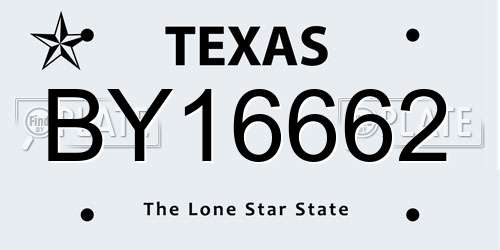 BY16662 Texas License Plate
