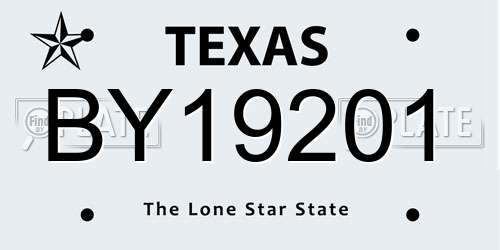 BY19201 Texas License Plate