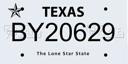BY20629 Texas License Plate