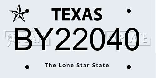BY22040 Texas License Plate