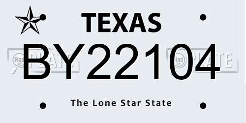 BY22104 Texas License Plate