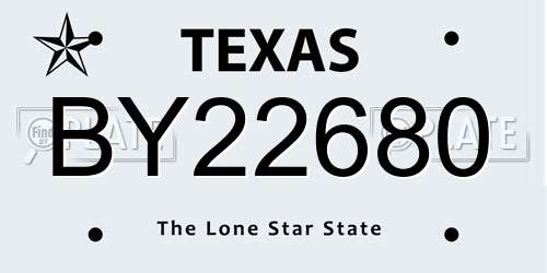 BY22680 Texas License Plate