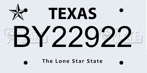 BY22922 Texas License Plate