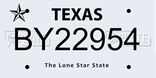 BY22954 Texas License Plate