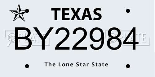BY22984 Texas License Plate