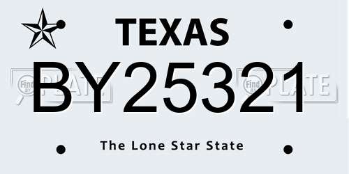 BY25321 Texas License Plate