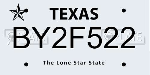 BY2F522 Texas License Plate