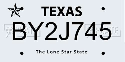 BY2J745 Texas License Plate