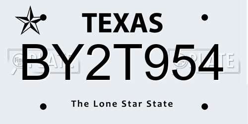 BY2T954 Texas License Plate