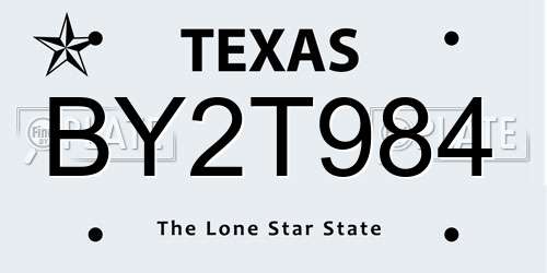 BY2T984 Texas License Plate