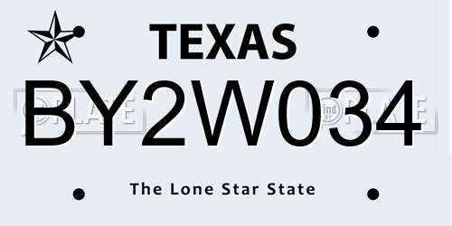 BY2W034 Texas License Plate
