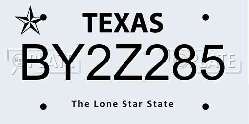 BY2Z285 Texas License Plate