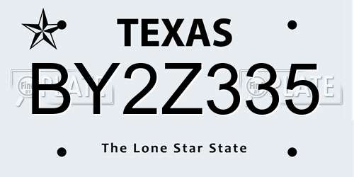 BY2Z335 Texas License Plate
