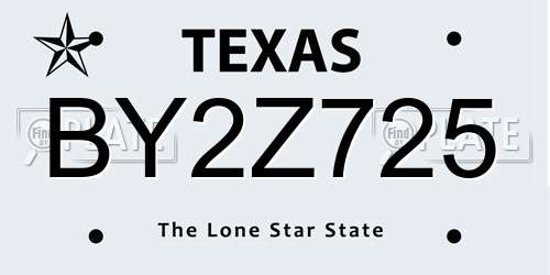BY2Z725 Texas License Plate