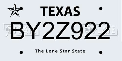 BY2Z922 Texas License Plate