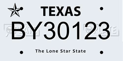BY30123 Texas License Plate