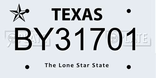 BY31701 Texas License Plate