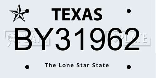 BY31962 Texas License Plate
