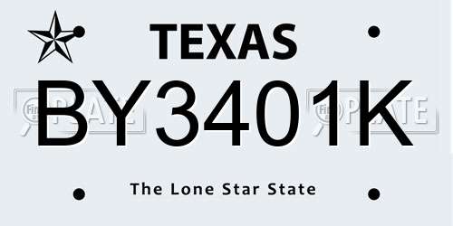 BY3401K Texas License Plate