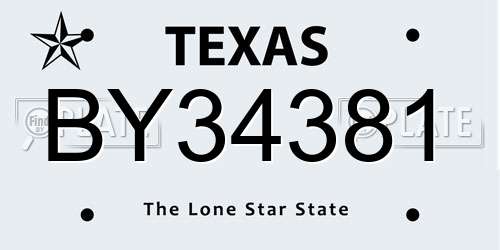 BY34381 Texas License Plate